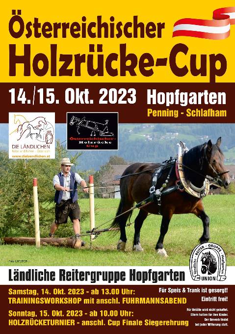 Mehr zu: Holzrücke Workshop Hopfgarten<br>
Samstag, 14.10.2023, Beginn 13:00 Uhr Trainingsworkshop mit anschl. Fuhrmannsabend