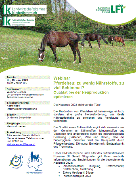 Mehr zu: Pferdeheu: zu wenig Nährstoffe, zu viel Schimmel? <br>
Qualität bei der Heuproduktion optimieren 