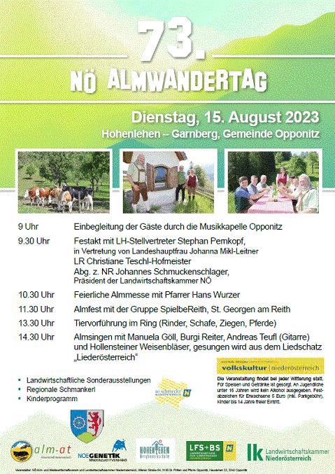 Mehr zu: 73. NÖ Almwandertag<br>
auch unsere NÖ Pferdezüchter sind wieder mit dabei!