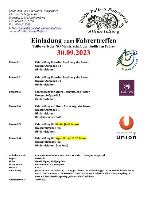 Mehr zu: Finale Ländliche Landesmeisterschaften Fahren am 30.09.2023 in Allhartsberg