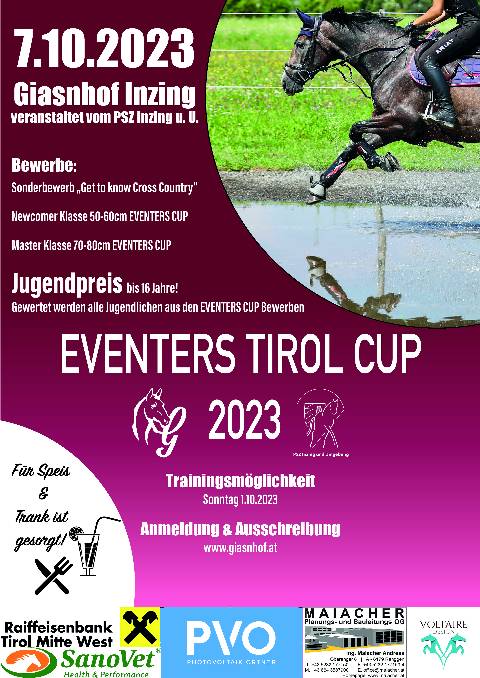 Mehr zu:  Einladung zum heurigen Eventers Tirol Cup, Giasenhof Inzing, 07.0.2023