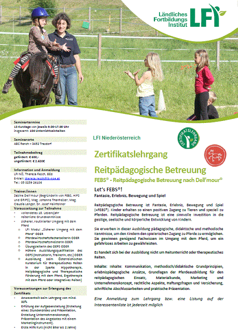 Mehr zu: Zertifikatslehrgang Reitpädagogische Betreuung startet im April 2024
