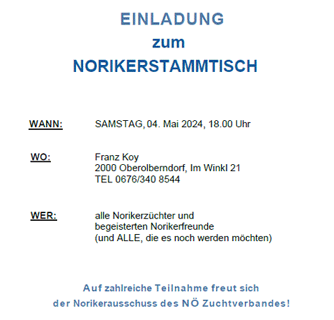 Mehr zu: EINLADUNG zum NORIKERSTAMMTISCH