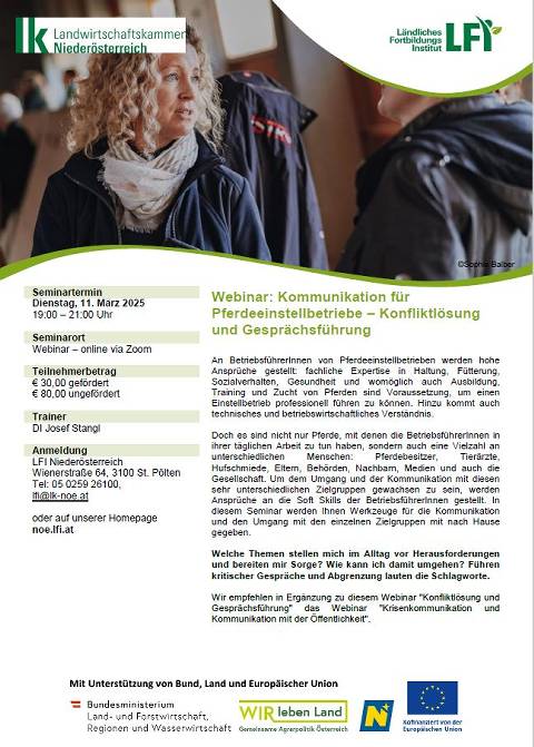 Mehr zu: ABGESAGT!<br>
Webinar: Kommunikation für Pferdeeinstellbetriebe -  Konfliktlösung und Gesprächsführung