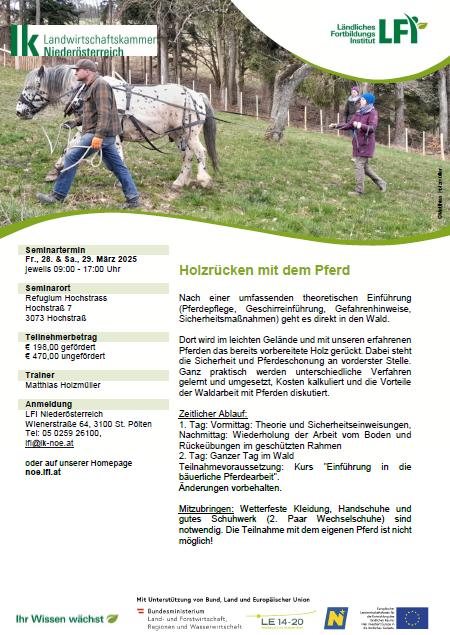 Mehr zu: ABGESAGT!<br>
Holzrücken mit dem Pferd 