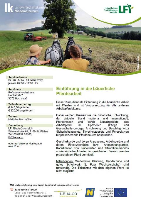 Mehr zu: ABGESAGT!<br>
Einführung in die bäuerliche Pferdearbeit