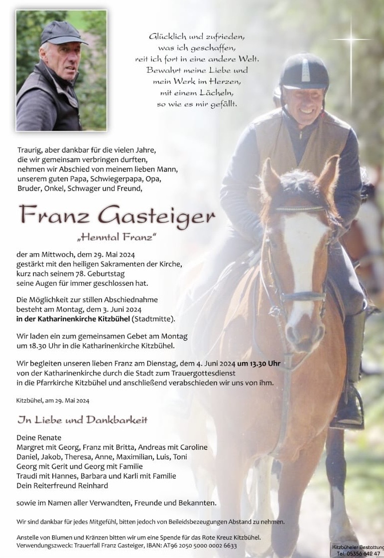 Franz Gasteiger, ein Kitzbüheler Urgestein, ist nicht mehr: (Foto: privat)